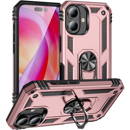 Mobigear Armor Ring iPhone 16 Plus Hard Case Back cover Shockproof with Ring Holder - Rose Gold