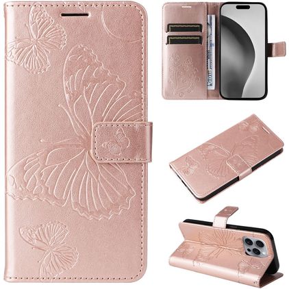 Mobigear Butterfly iPhone 16 Pro Max Cover a libro portafoglio - Oro rosa