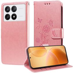 Mobigear Flowers POCO X6 Pro Lompakkokotelo + Setelitasku - Ruusukulta