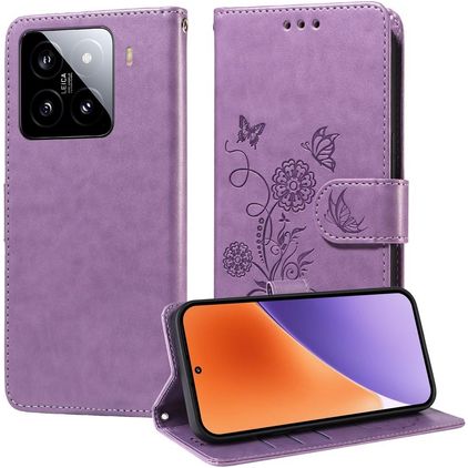 Mobigear Flowers Xiaomi 15 Plånboksfodral med sedelfack - Lila
