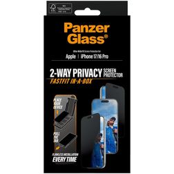 PanzerGlass FastFit iPhone 16 Pro Tempered Glass Screen Protector Privacy - Case Friendly + Installation Frame - Black