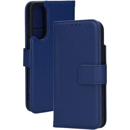 Mobiparts Wallet Samsung Galaxy S25 Edge Piel auténtica Funda tipo libro Cartera - Azul