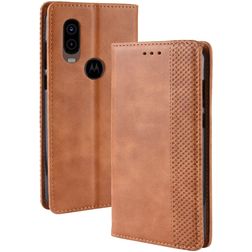 Mobigear Sensation Motorola One Vision Lompakkokotelo + Setelitasku - Konjakki
