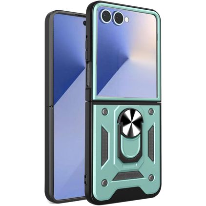 Mobigear Armor Ring Samsung Galaxy Z Flip 7 Plástico rígido Capa traseira Antichoque com anel - Verde