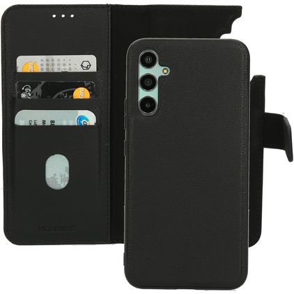 Mobiparts Samsung Galaxy A34 Capa Pele genuína Capa livro 2 em 1 com capa traseira amovível Carteira - Preto