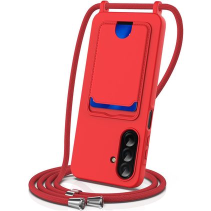 Mobigear Lanyard Card Samsung Galaxy A57 Silikone Cover med snor og kortholder - Rød