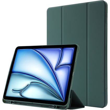 Mobigear Tri-Fold Gel iPad Air 11 Inch (2026) TPU / Leatherette Wallet case + Stylus Holder - Green