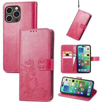 Mobigear Clover iPhone 15 Pro Max Wallet case - Magenta