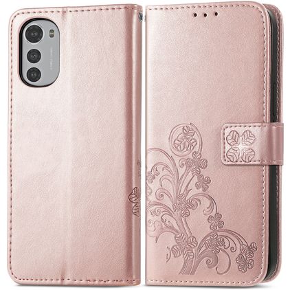 Mobigear Clover Motorola Moto E32s Lompakkokotelo + Setelitasku - Ruusukulta