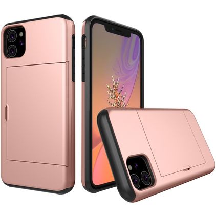 Mobigear Card iPhone 11 Hårdt Bagsidecover Stødsikkert med kortholder - Rosaguld