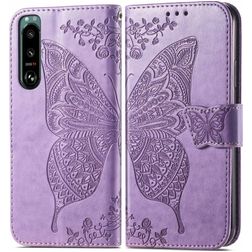 Mobigear Butterfly Sony Xperia 5 IV Pungetui med Seddelrum - Lilla