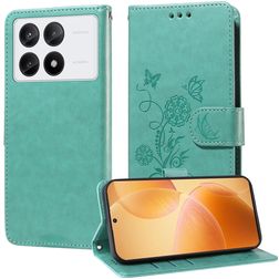 Mobigear Flowers POCO X6 Pro Wallet case - Green