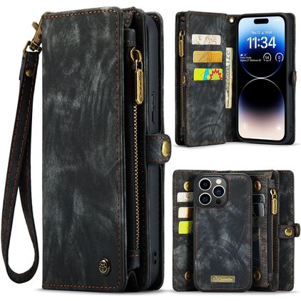 CaseMe 008 iPhone 14 Pro Max Cover a libro 2 in 1 con guscio estraibile a portafoglio - Nero