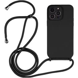Mobigear Lanyard iPhone 14 Pro Silicona Funda con cuerda - Negro