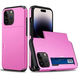 Mobigear Card iPhone 15 Pro Max Hard Case Back cover Shockproof with Card Holder - Pink