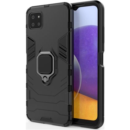 Mobigear Armor Ring Samsung Galaxy A22 5G Kova Suojakuori Iskunkestävä + Sormuspidike - Musta
