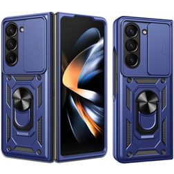 Mobigear Armor Ring Cam Slide Samsung Galaxy Z Fold 7 Hårdt Bagsidecover Stødsikkert med ringholder og Camera Slider - Blå