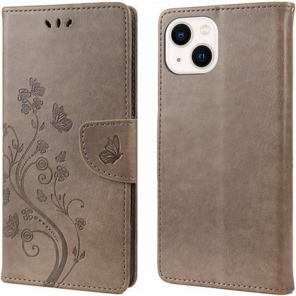 Mobigear Flowers iPhone 14 Plus Funda tipo libro Cartera - Gris