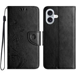 Mobigear Flowers iPhone 16 Plus Cover a libro portafoglio - Nero