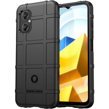 Mobigear Rugged Shield POCO M5 Fleksibel TPU Bagsidecover Stødsikkert - Sort