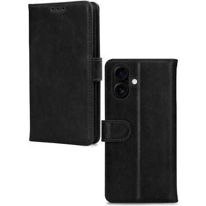 Mobilize Wallet iPhone 16 Piel auténtica Funda tipo libro Cartera - Negro