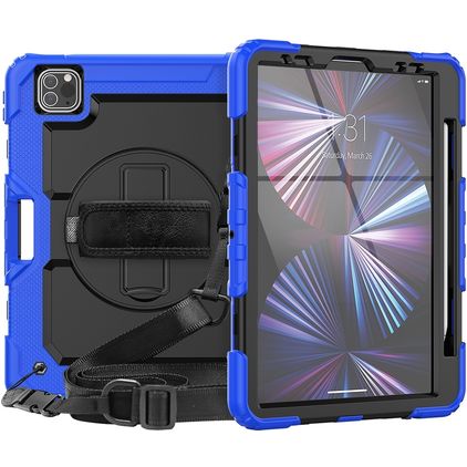 Mobigear SureGrip Xtreme iPad Air 11 polegadas (2026) Capa Plástico rígido / Silicone Capa traseira + Suporte para caneta stylus + Alça de ombro + Suporte - Azul escuro