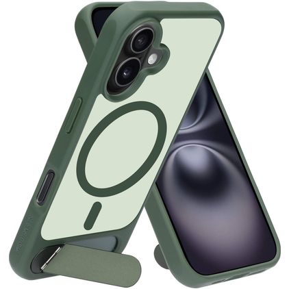 Mobiparts Hardcover iPhone 16 MagSafe Funda Plástico rígido Carcasa con soporte - Satin Green